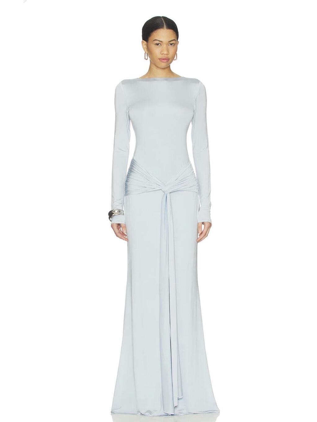 Nbd Yara Gown Maxi Long Sleeve Ice Blue
